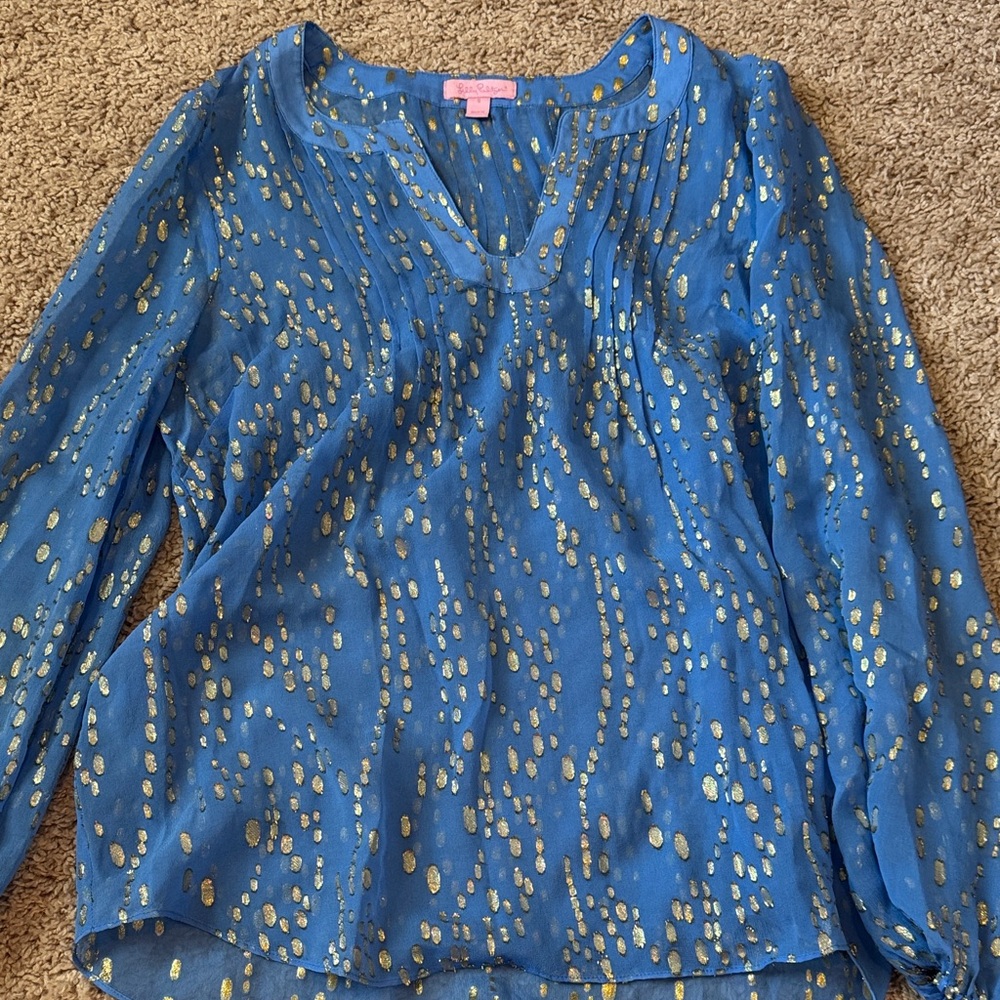 Lilly Pulitzer Azure Blouse with Metallic Highlights